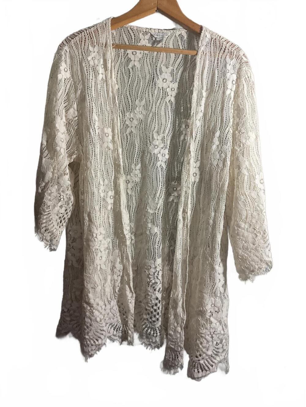 Cato Women's Cream Lace Open Front Cardigan XL
